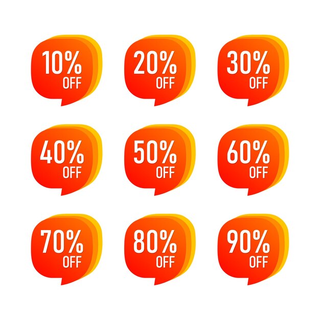 Venta abstracta 10-90 por ciento de descuento etiqueta etiqueta aislada. Eps10 vectorial