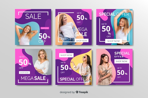 Venta abstracta colorida colección de publicaciones de instagram con foto