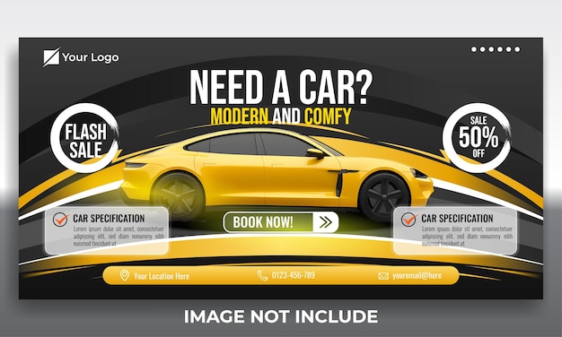 Venta y alquiler de automóviles Medios sociales portada plantilla de banner diseño de miniatura de póster de automóvil