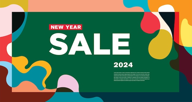 Venta de Año Nuevo 2024 Banderas abstractas coloridas y plantilla de diseño de tarjetas de felicitación