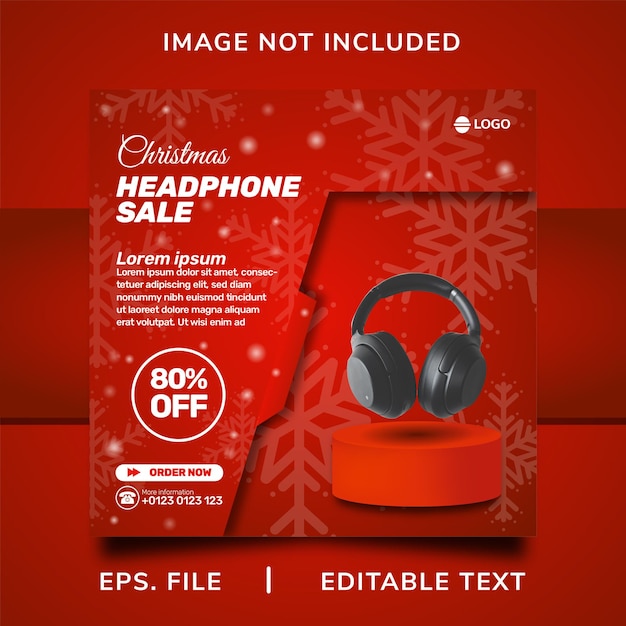 Venta de auriculares de navidad promoción de redes sociales y diseño de plantilla de publicación de banner de instagram