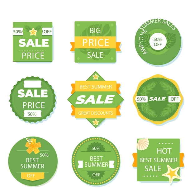 Venta y Banner Icon Set Oferta especial Gran venta Descuento Mega venta y compras en línea