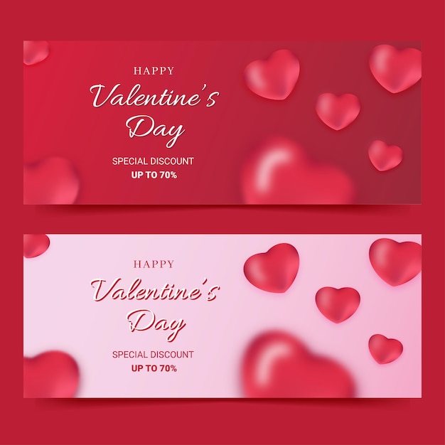 Venta de banner de San Valentín descuento especial con elemento de globo de amor color rosa dulce