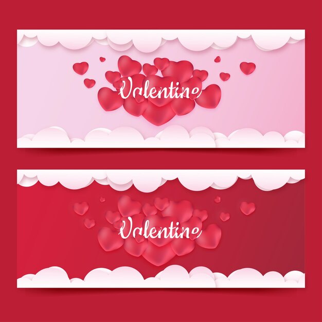 Venta de banner de San Valentín descuento especial con elemento de globo de amor color rosa dulce