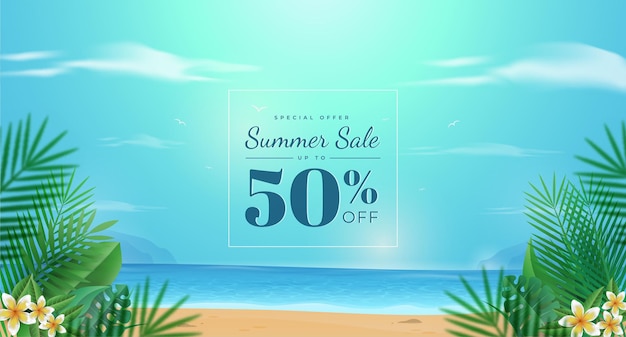 Venta de banner de verano descuento hermosa playa