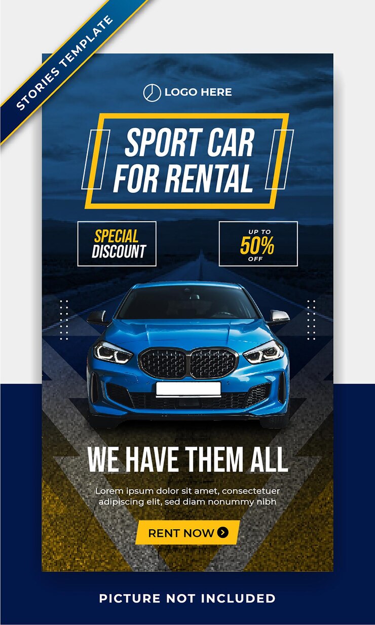 Vector venta de coches historias de alquiler banner de instagram cartel web redes sociales y diseño de plantilla de promoción de publicación