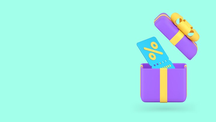 Vector venta de compras caja de regalos abierta con cupón de descuento banner copia espacio icono 3d vector realista