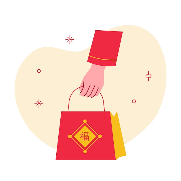 Vector venta de compras en la celebración del festival de tradición del año nuevo chino