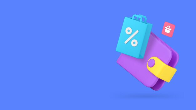 venta de compras descuento pago de billetera con pedido de carrito banner copia ilustración vectorial de espacio
