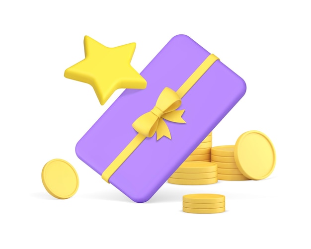 Venta de compras ganar lotería con caja de regalos moneda dinero en efectivo estrella icono 3D vector realista