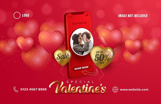 Venta de compras en línea banner especial de san valentín.