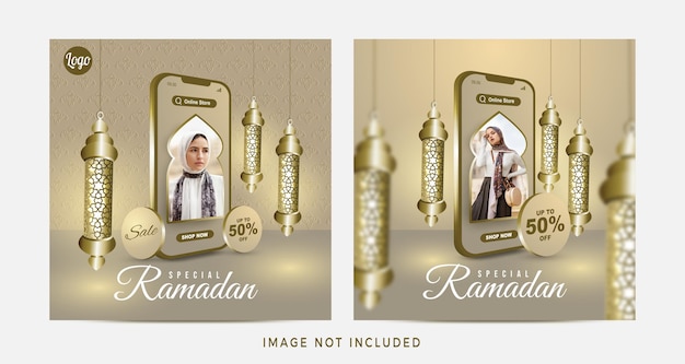 Venta de compras en línea de Ramadán en la publicación de redes sociales móviles