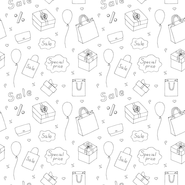 Venta y compras patrón vector ilustración dibujo a mano garabatos