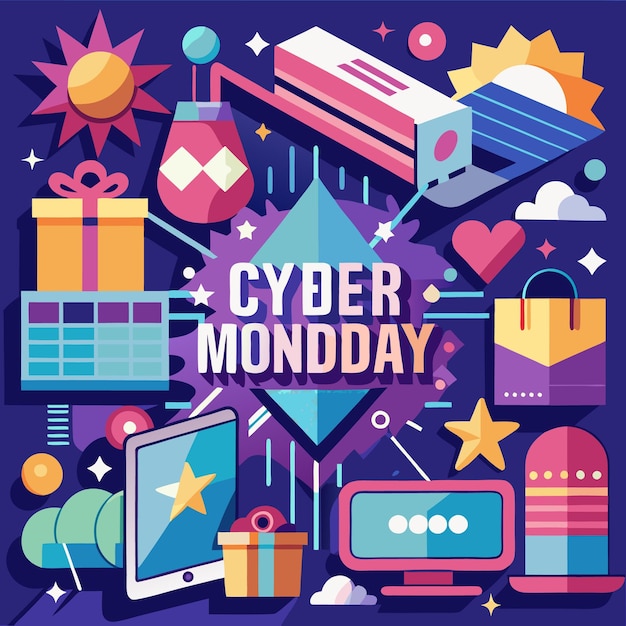 Venta de Cyber Lunes con diseño geométrico y artículos digitales