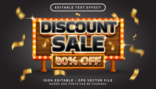 venta de descuento efecto de texto editable 3d con plantilla de color claro