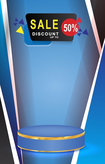 venta descuento portátil plantilla banner con espacio en blanco podio 3d para redes sociales alimentación venta de productos con diseño de fondo azul con gradiente abstracto10
