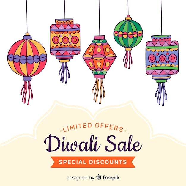 Venta de diwali dibujado a mano y adornos de papel