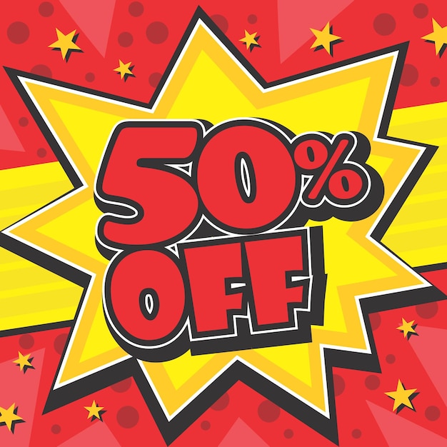 Una venta enorme de 50 dólares con oferta especial de la etiqueta de impacto rojo.