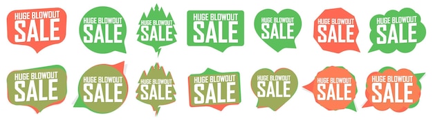 Una venta enorme Conjunto de banners de descuento Etiquetas promocionales Diseño plantilla Ilustración vectorial
