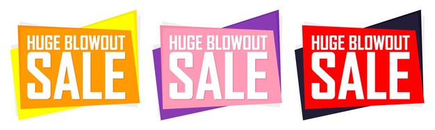 Una venta enorme Conjunto de banners de descuento Etiquetas promocionales Diseño plantilla Ilustración vectorial
