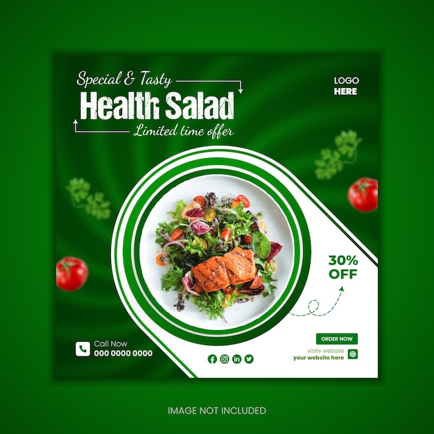 Venta de ensaladas y menú de comida diseño de plantillas de publicaciones en redes sociales