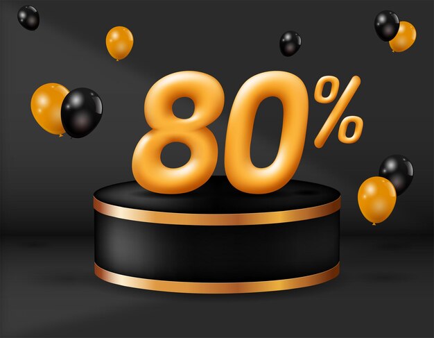 Venta especial 80 por ciento de descuento en número 3d dorado realista con decoración de podio y globos.