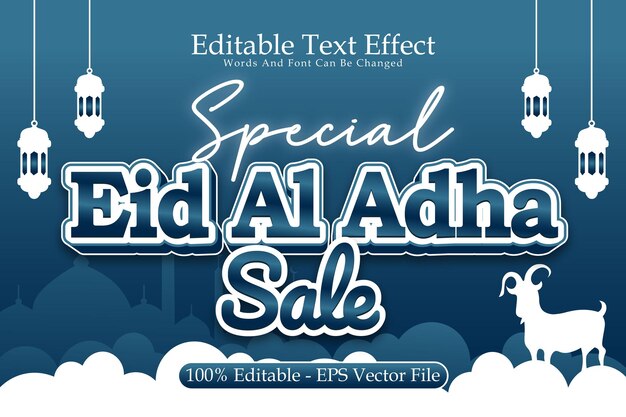 Venta especial de Eid Al Adha Efecto de texto editable 3 dimensiones en relieve estilo moderno