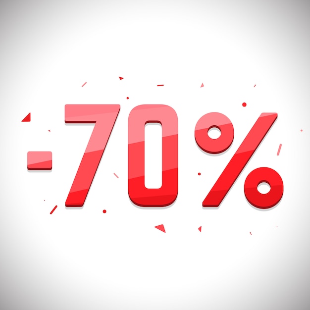 Venta de etiquetas de ahorro. Etiqueta de venta de precio 3D. Descuento del setenta por ciento.