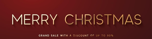 Venta de Feliz Navidad. Banner horizontal, afiche, borde para el sitio web, logo color dorado sobre fondo rojo.