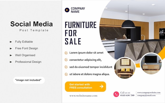 Venta del festival de muebles para redes sociales y plantilla de publicación de banner web.