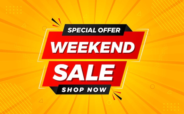 Venta de fin de semana oferta especial oferta de venta plantilla de banner descuento oferta de fondo venta semanal diseño de plantilla de baner para web o redes sociales oferta especial de venta diseño vectorial abstracto