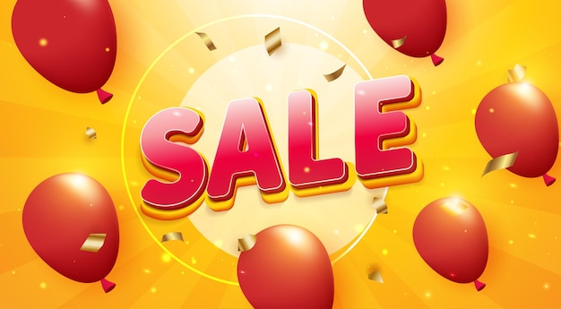 Venta flash 10 OFF banner 3d con globos rojos y vector de fondo naranja Ilustración
