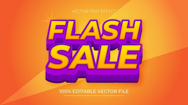 Venta de flash 3d editable efecto de estilo de texto vectorial con gradiente naranja y púrpura
