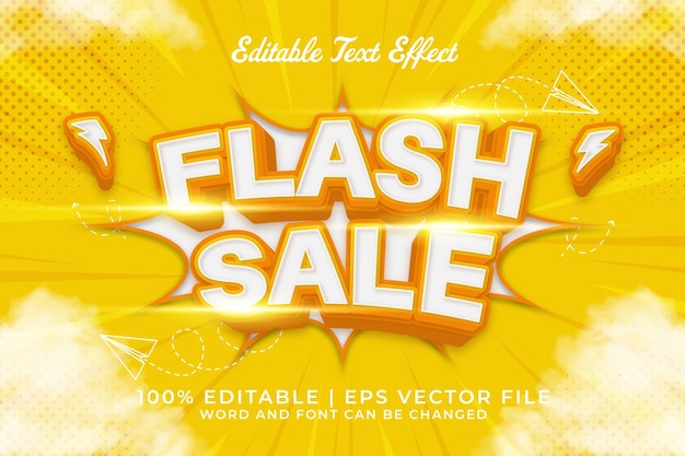 Venta de flash 3d editable efecto de texto vector de estilo cómico de dibujos animados premium