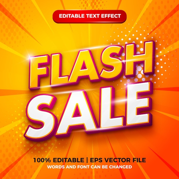 Venta flash 3d estilo de plantilla de efecto de texto editable moderno