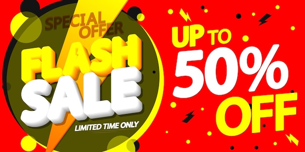 Venta flash de hasta un 50% de descuento en plantillas o banners de diseño de carteles para tiendas y tiendas en línea vectoriales