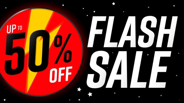 Venta flash de hasta un 50% de descuento en plantillas o banners de diseño de carteles para tiendas y tiendas en línea vectoriales