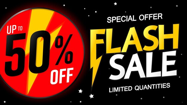 Venta flash de hasta un 50% de descuento en plantillas o banners de diseño de carteles para tiendas y tiendas en línea vectoriales