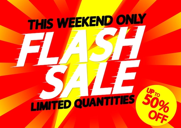 Venta flash de hasta un 50% de descuento en plantillas o banners de diseño de carteles para tiendas y tiendas en línea vectoriales