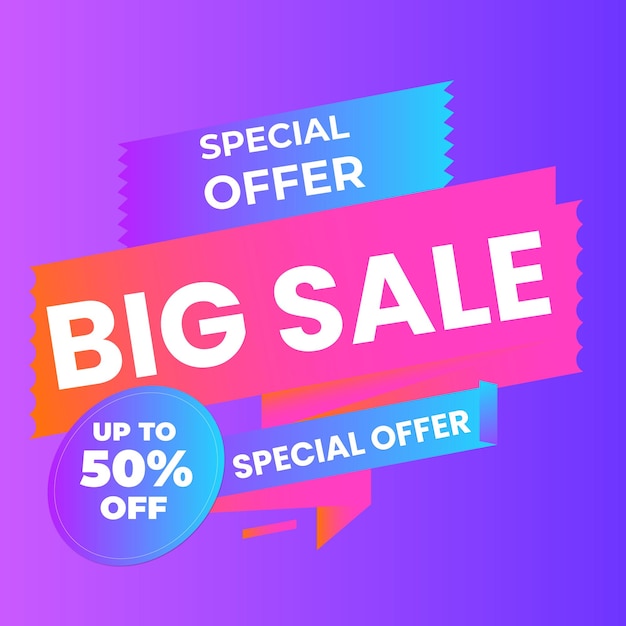Venta de flash Banner Mega descuento de venta de flash Oferta de tiempo limitado Fondo de gradiente púrpura azul Vector