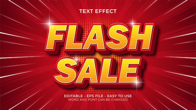 Vector venta flash efecto de texto editable 3d en color rojo y amarillo