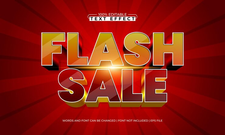 Vector venta flash efecto de texto editable con un descuento y estilo de texto promocional