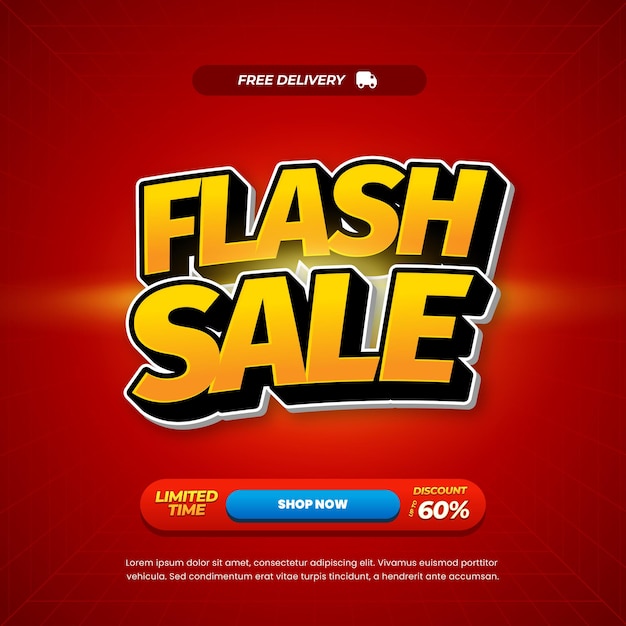 Venta flash ofertas de descuento vibrante Gradiente rojo Efecto de texto editable Banner de cómic dinámico
