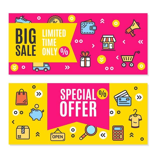 Venta Flyer Banner Carteles Conjunto de tarjetas Vector