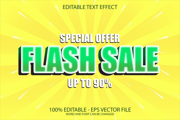Venta gratuita de flash de color verde efecto de texto vectorial editable