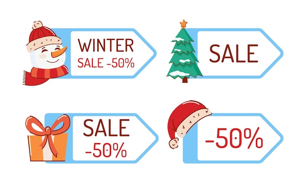 Venta de iconos de Navidad de vector con regalo de árbol de Navidad de muñeco de nieve y elemento de diseño de Navidad de sombrero de santa