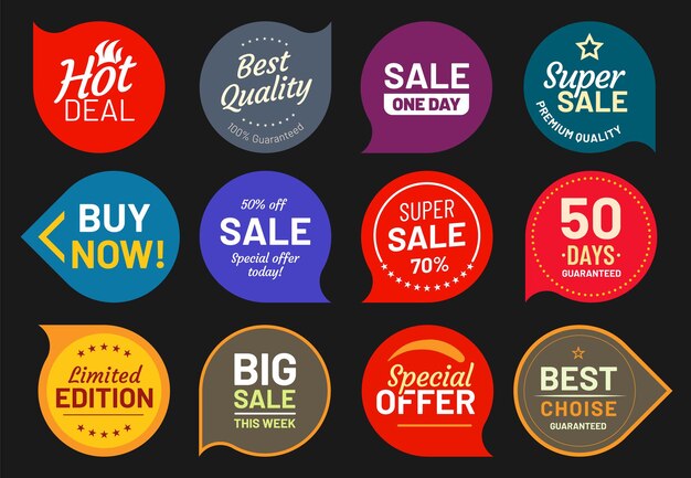 Venta de insignias de calidad. Etiqueta de sello de calidad, insignia premium, ilustración de precio de emblema de producto, descuento y garantía.