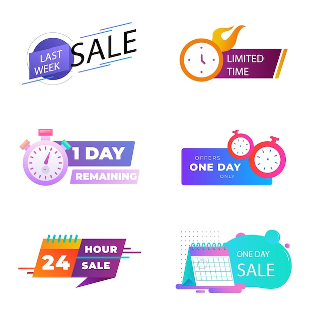 Venta de insignias de cuenta atrás Gran oferta anuncio de venta limitada Adhesivos promocionales última hora y minuto del día