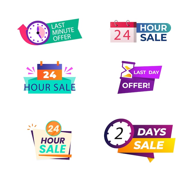 Venta de insignias de cuenta atrás Gran oferta anuncio de venta limitada Adhesivos promocionales última hora y minuto del día