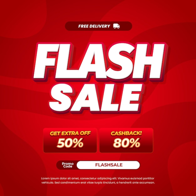 Venta instantánea ofertas de descuento flujo dinámico gradiente rojo banner de texto editable